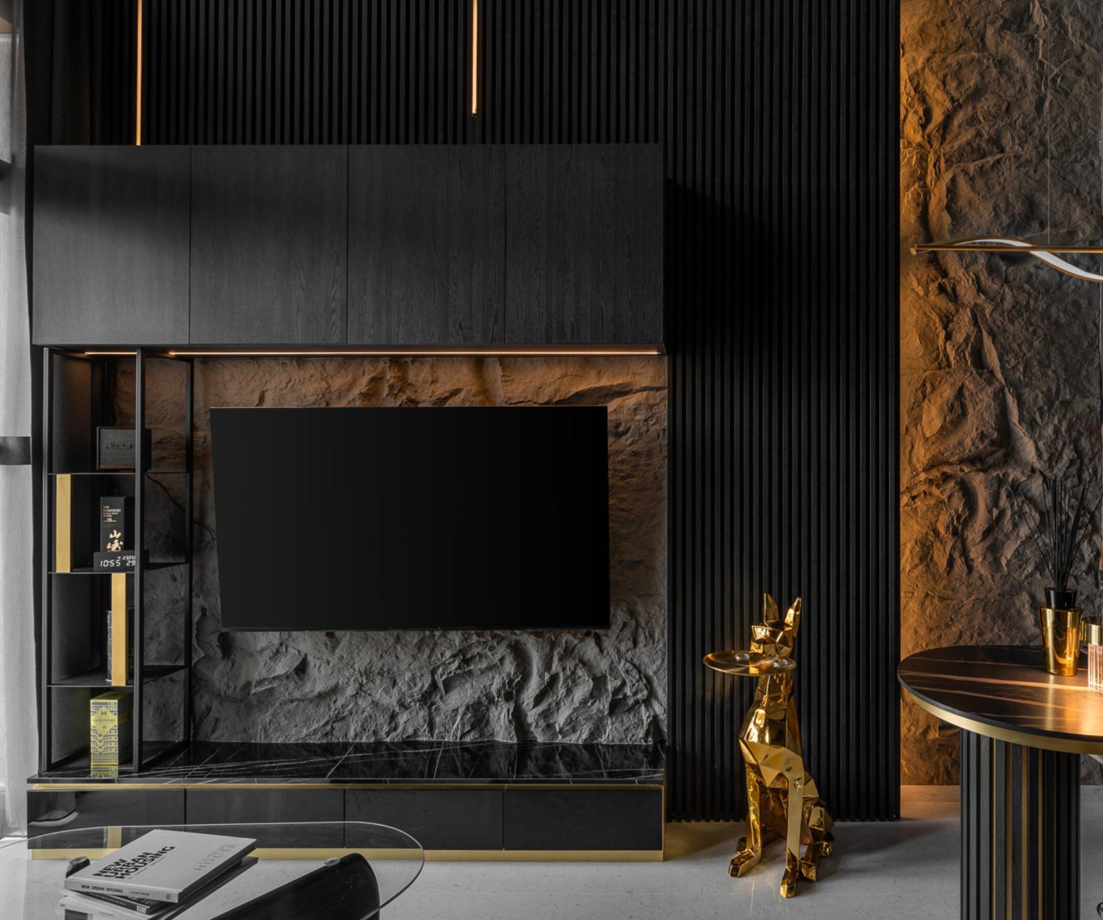 A warmly lit, contemporary living space